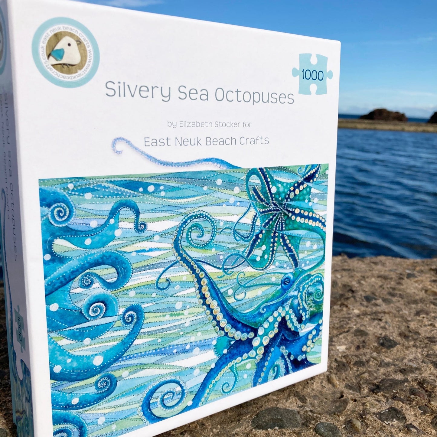 Octopus - Seaside Jigsaw Puzzle 1000 pieces - Silvery Seas - Coastal Art by Elizabeth Stocker - East Neuk Beach Crafts