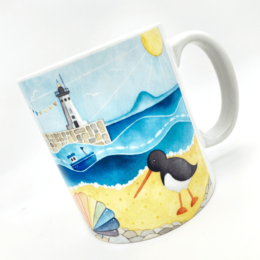 Oystercatcher Mug - Anstruther beach - Seaside Watercolours, East Neuk of Fife - East Neuk Beach Crafts