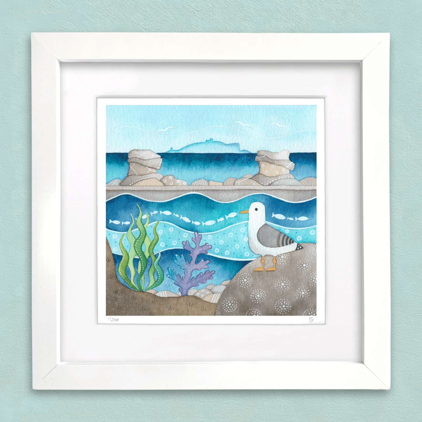 Seagull at Cellardyke Pool Print - Seaside Watercolour Painting - Limited Edition Signed Art - East Neuk Beach Crafts