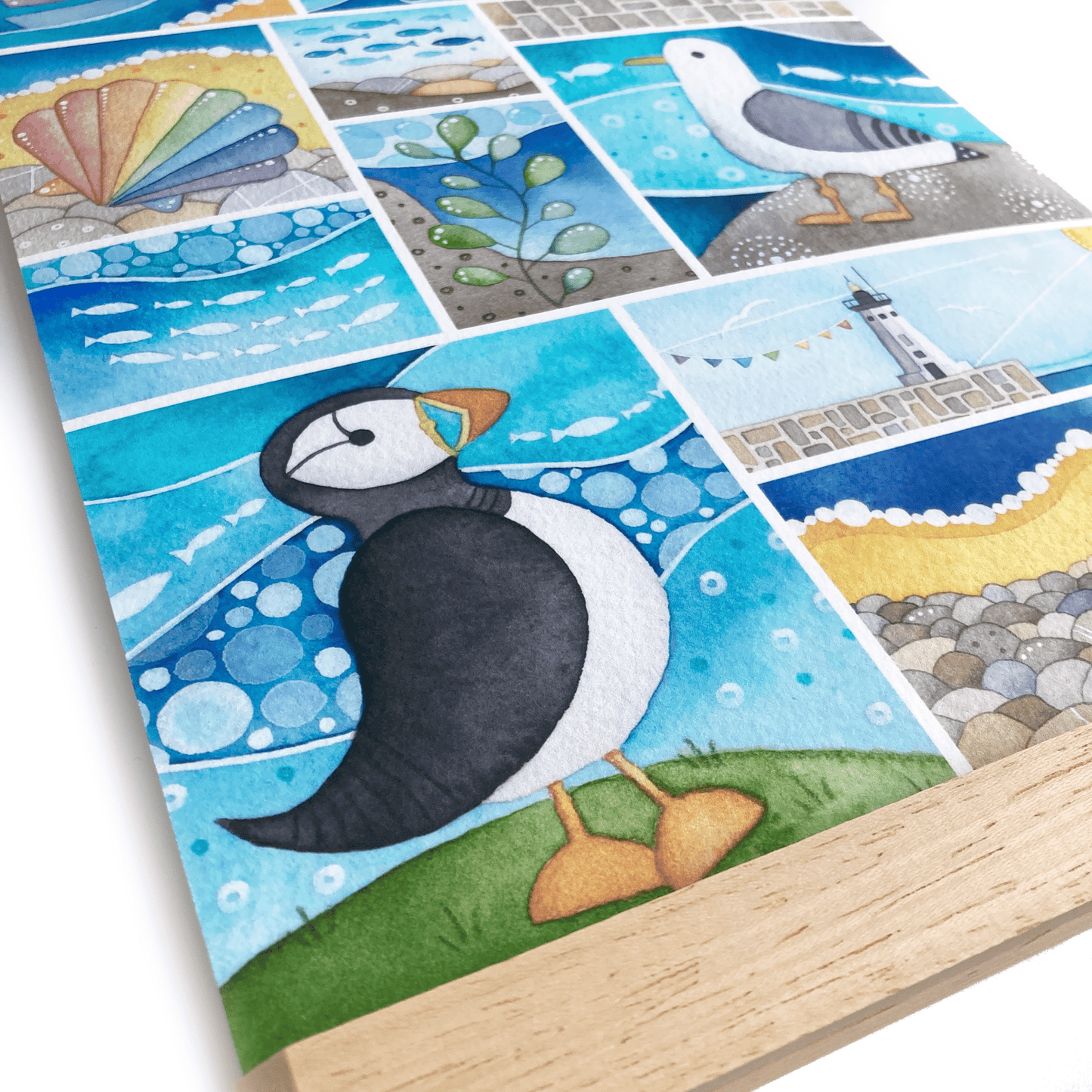 Seaside Print - Seagull, Puffin, Boats, Lighthouse - A4 Signed Watercolour Beach Art Print - East Neuk Beach Crafts