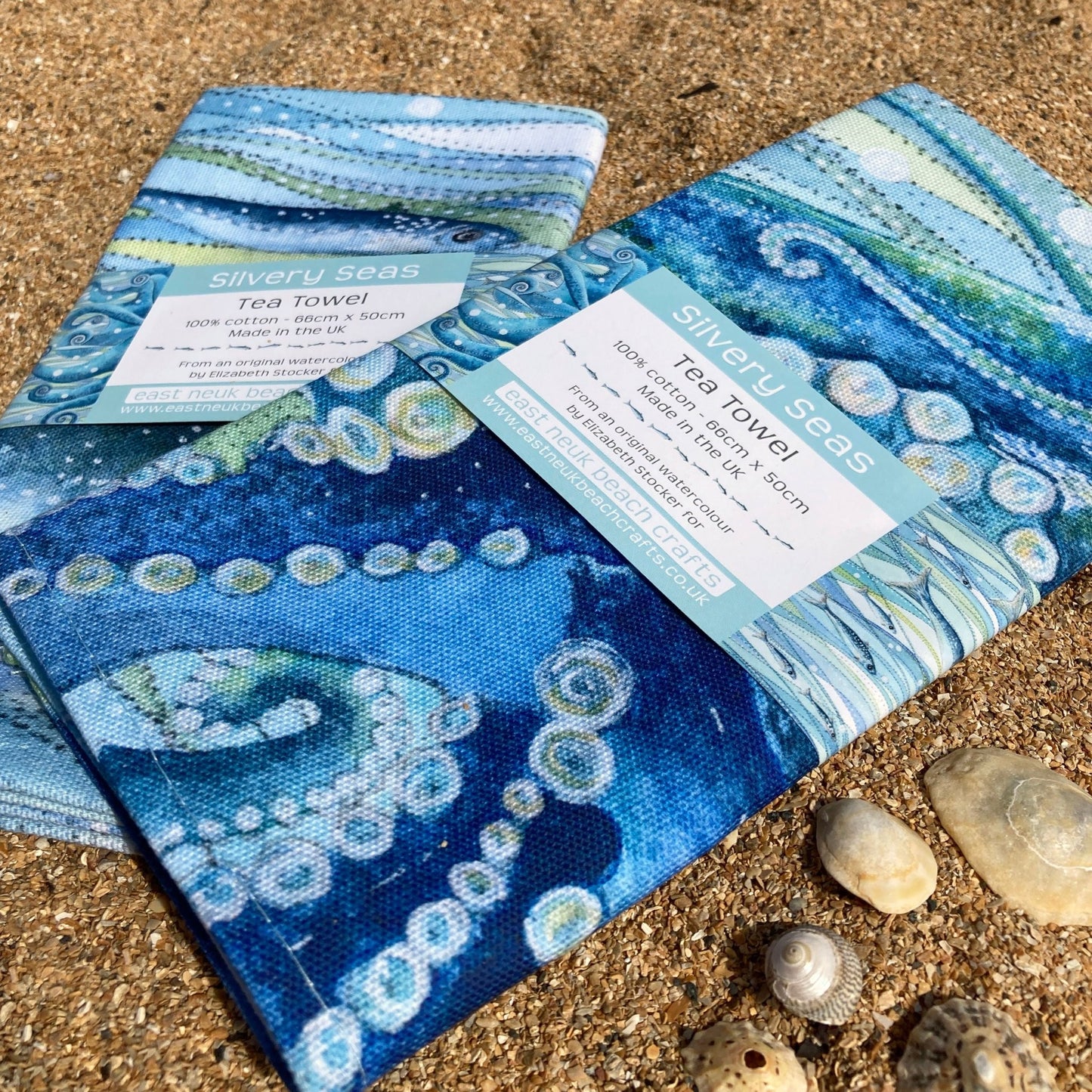 Tea Towel Bundle x2 - Fish & Octopus - 100% Cotton - Coastal Seaside Kitchen - East Neuk Beach Crafts
