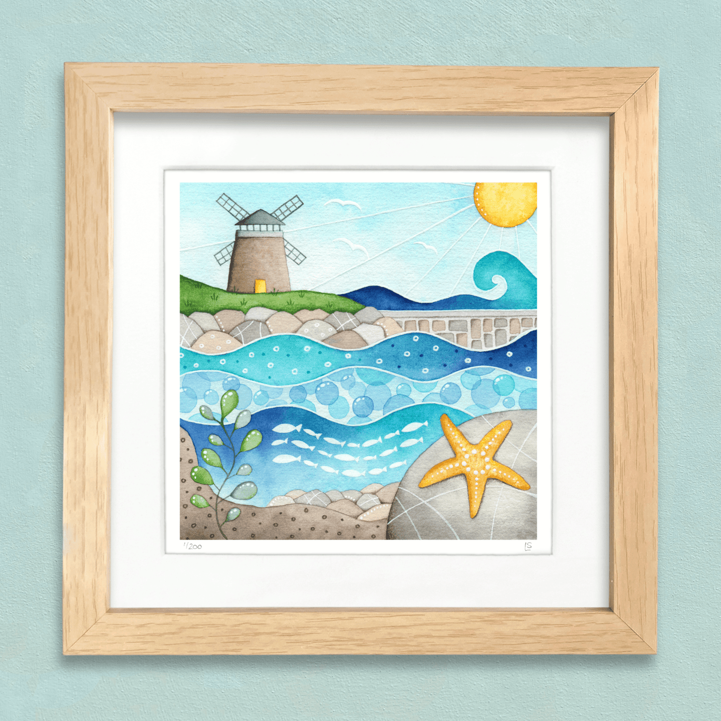 Windmill & Bathing Pool Print - St Monans Seaside Watercolour Painting - Limited Edition Signed Art - East Neuk Beach Crafts