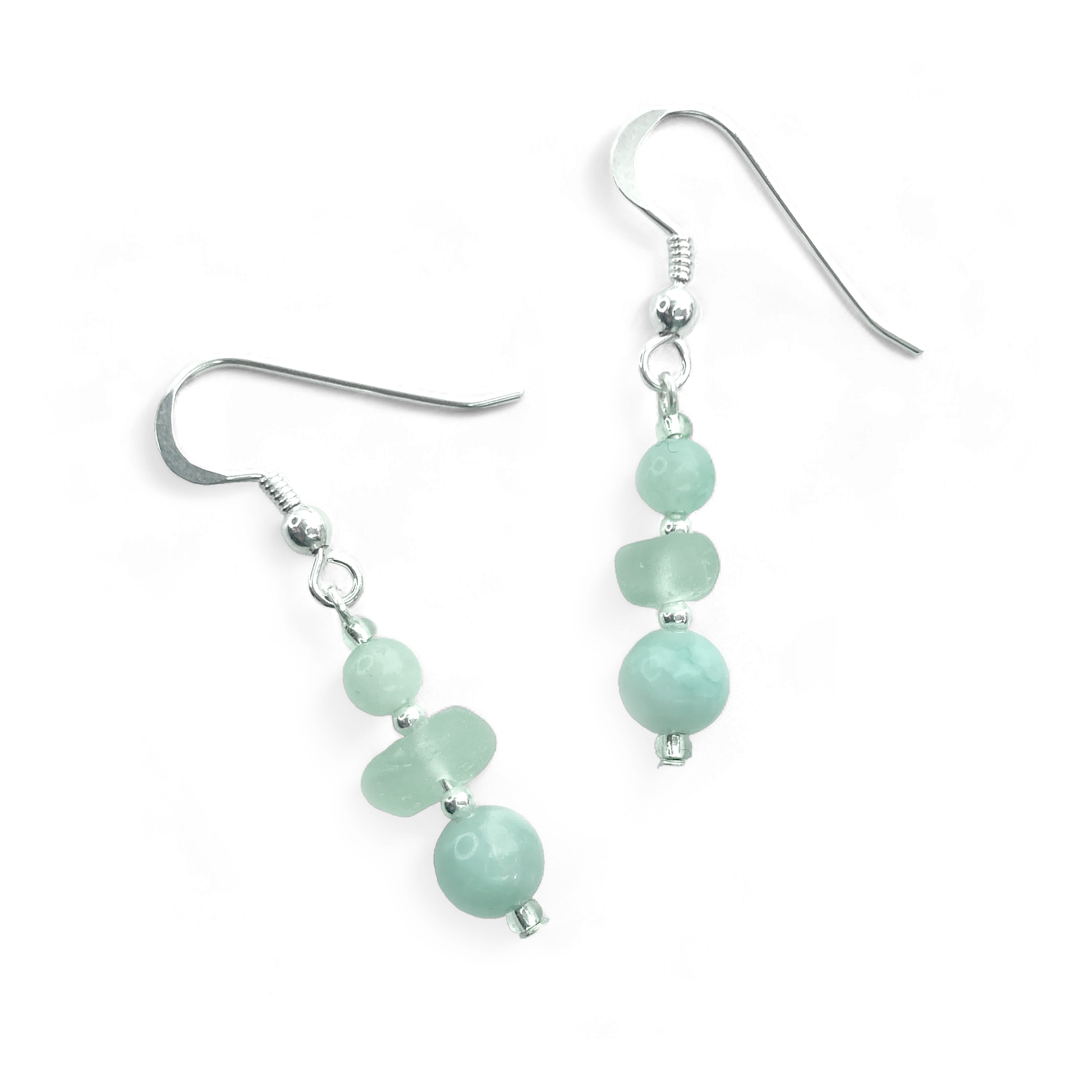 Green Sea Glass Earrings Sterling Silver Beaded Earrings with Amazon East Neuk Beach Crafts