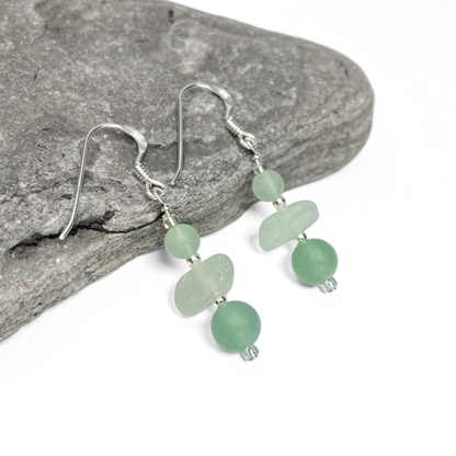 Sea Glass Earrings - Beaded - Green Aventurine Crystal