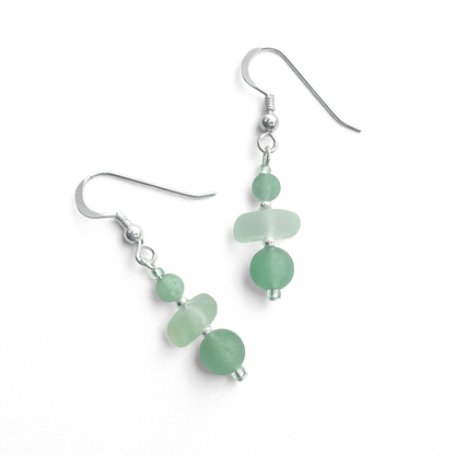 Sea Glass Earrings - Beaded - Green Aventurine Crystal