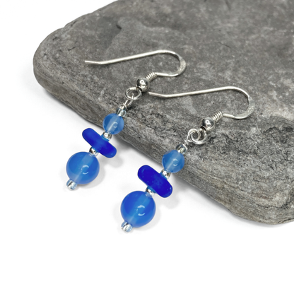 Sea Glass Earrings - Beaded - Blue Onyx Crystal