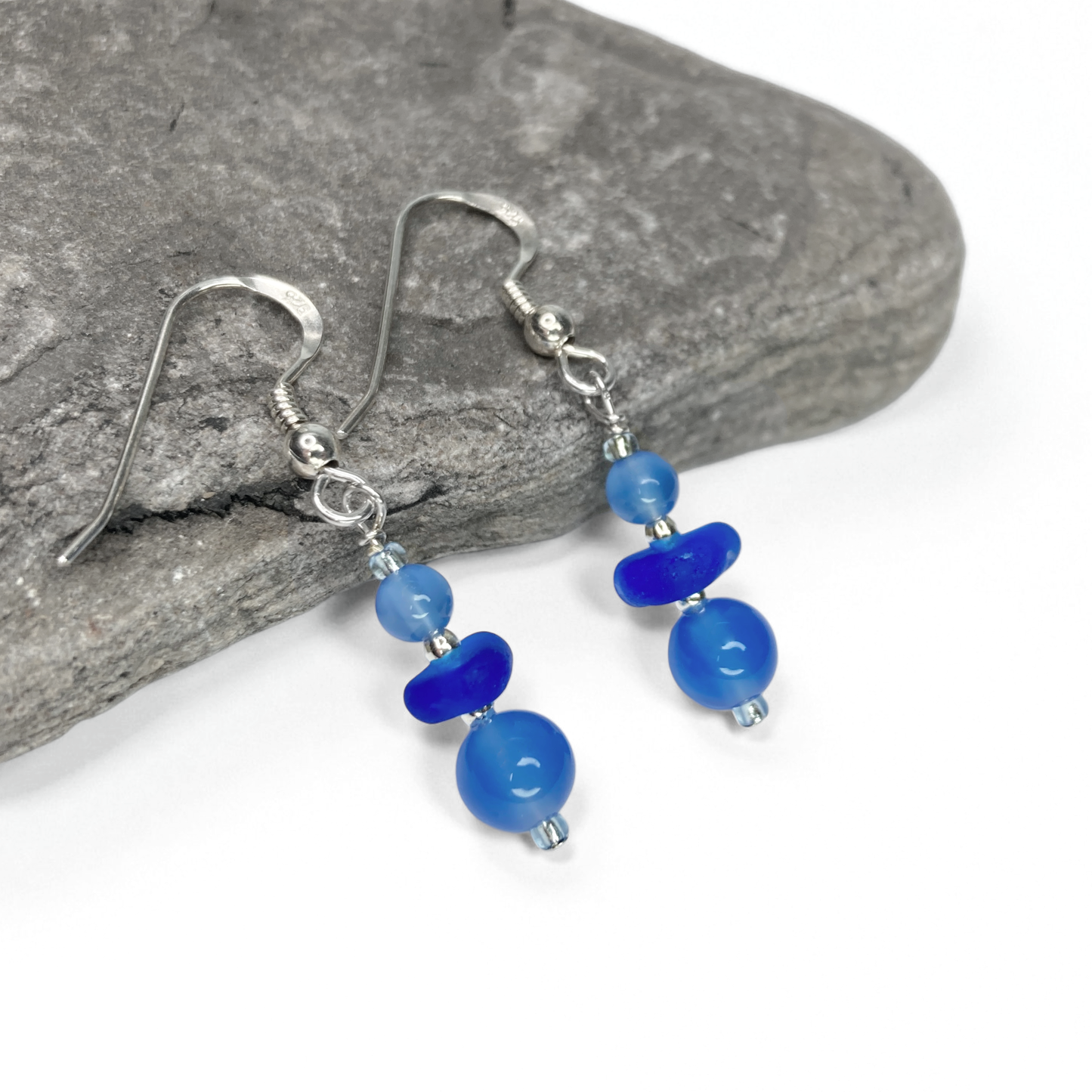 Sea Glass Earrings - Beaded - Blue Onyx Crystal