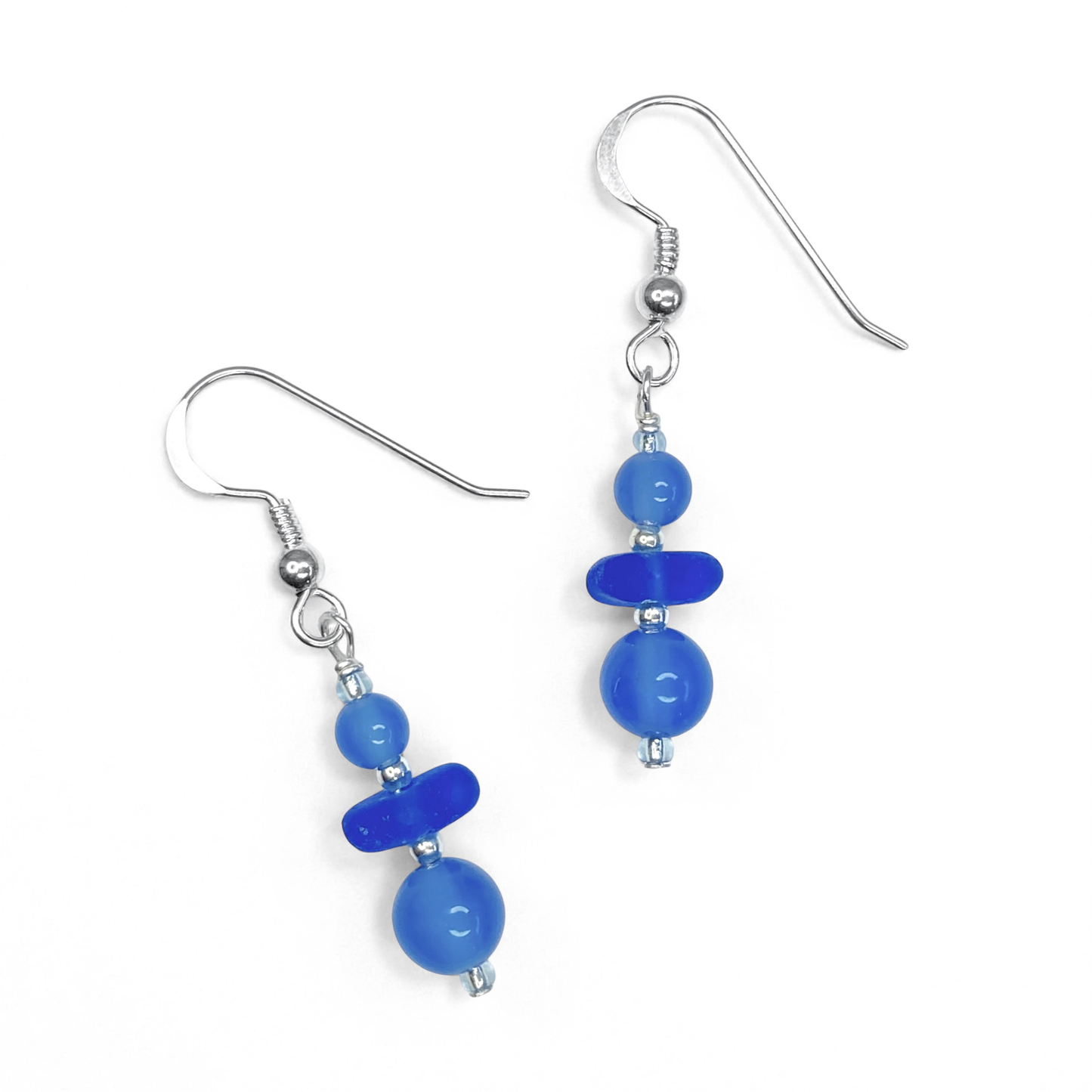 Sea Glass Earrings - Beaded - Blue Onyx Crystal