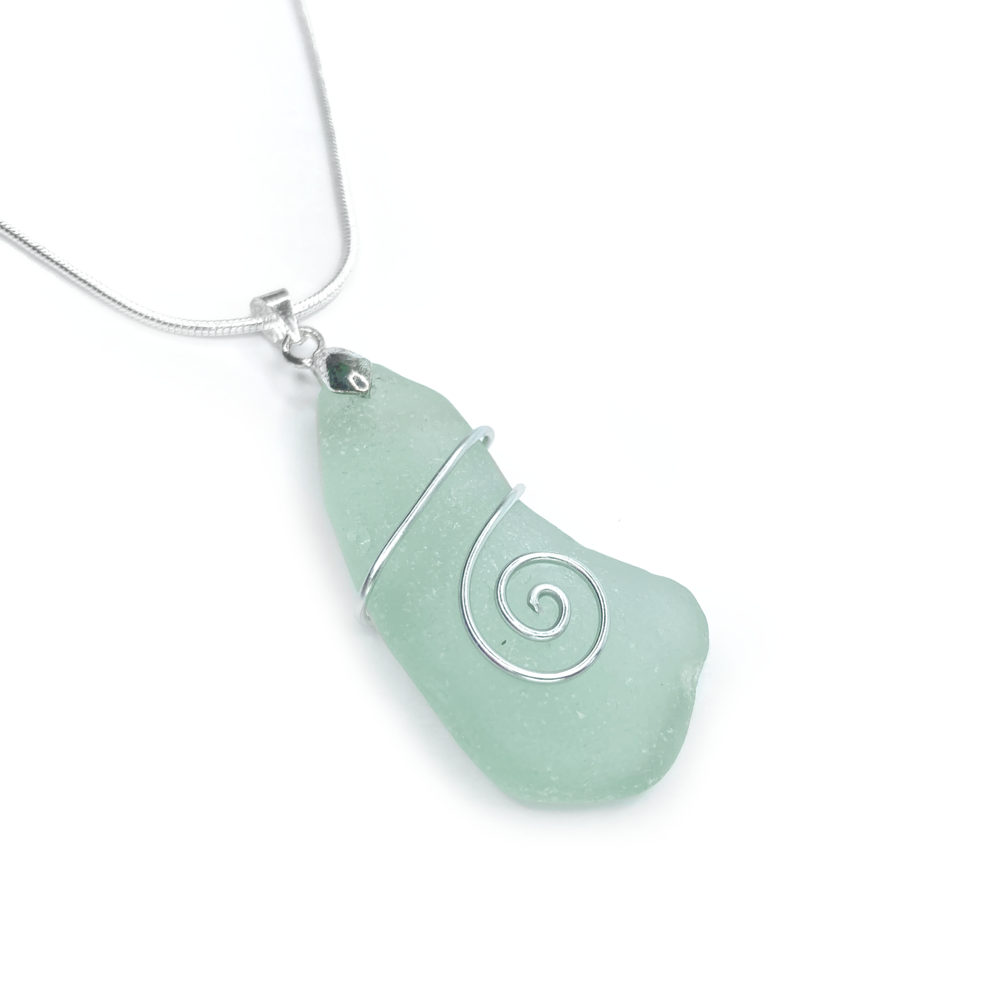 Sea Glass Necklace - Aqua Green Celtic Wire Wrapped Pendant - Scottish Silver Jewellery