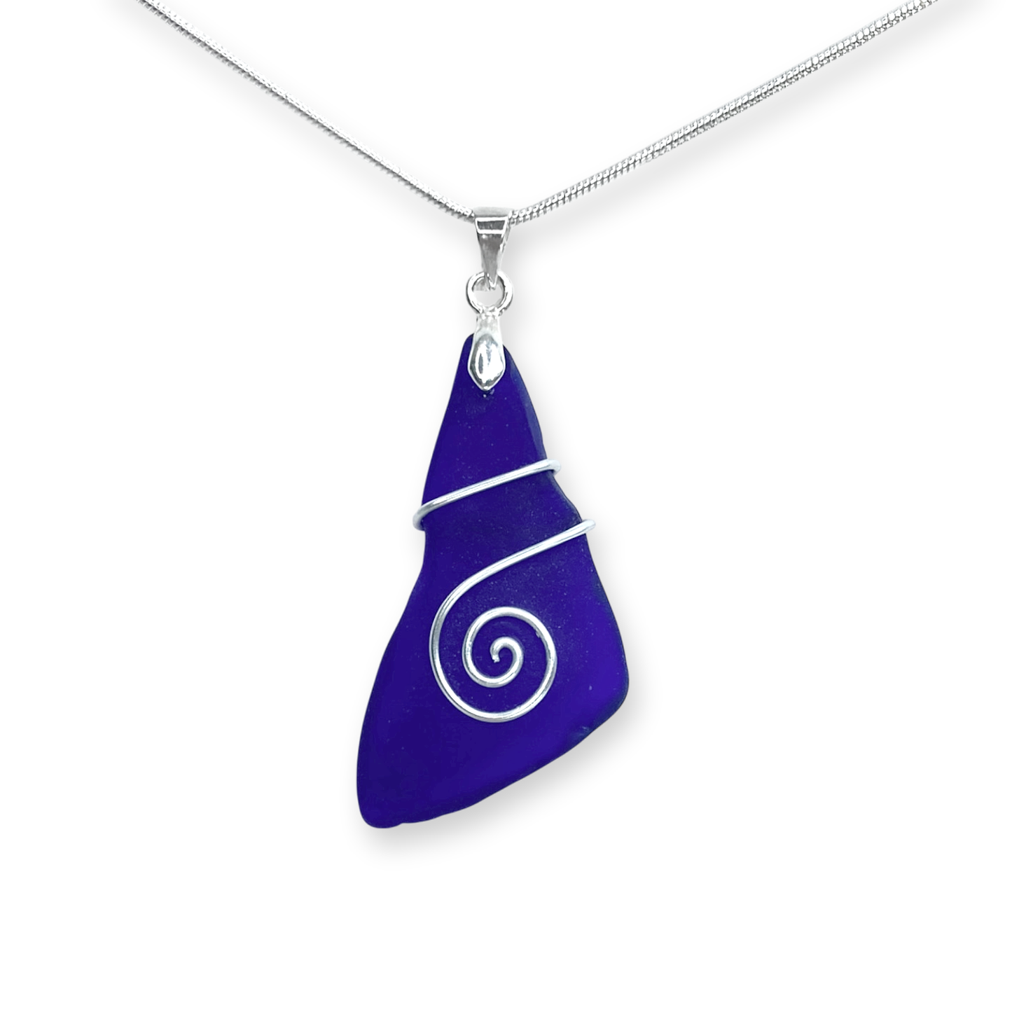 Sea Glass Necklace - Blue Celtic Wire Wrapped Pendant - Scottish Silver Jewellery