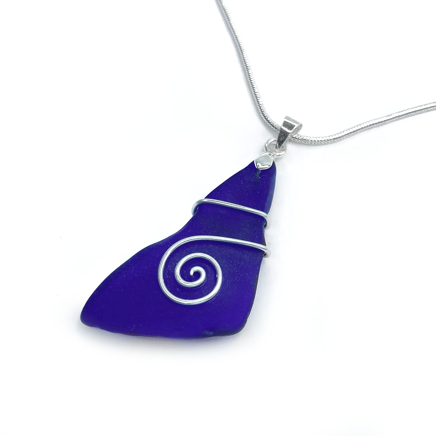 Sea Glass Necklace - Blue Celtic Wire Wrapped Pendant - Scottish Silver Jewellery