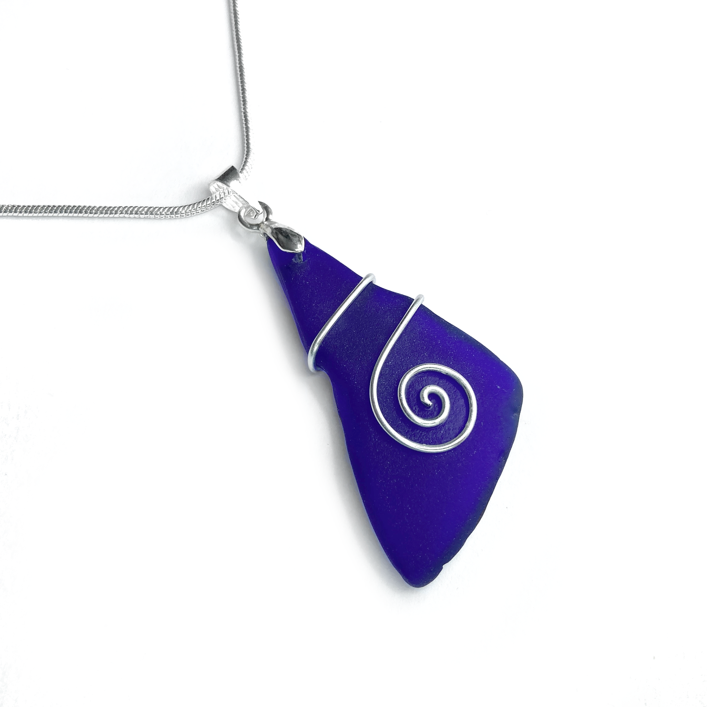 Sea Glass Necklace - Blue Celtic Wire Wrapped Pendant - Scottish Silver Jewellery