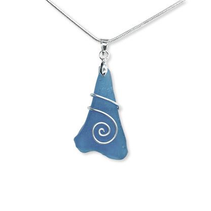 Sea Glass Necklace - Pale Blue Celtic Wire Wrapped Pendant - Scottish Silver Jewellery