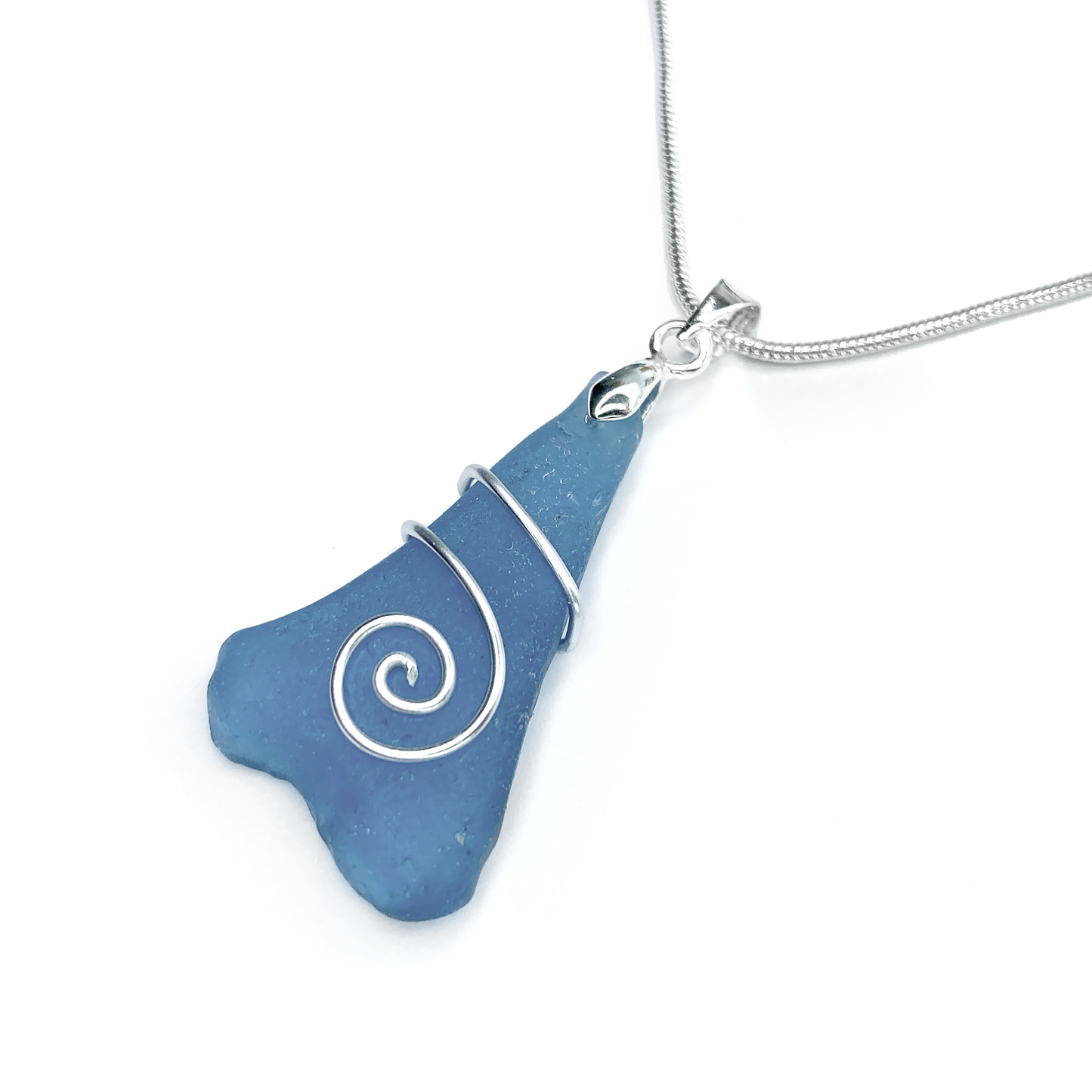 Sea Glass Necklace - Pale Blue Celtic Wire Wrapped Pendant - Scottish Silver Jewellery