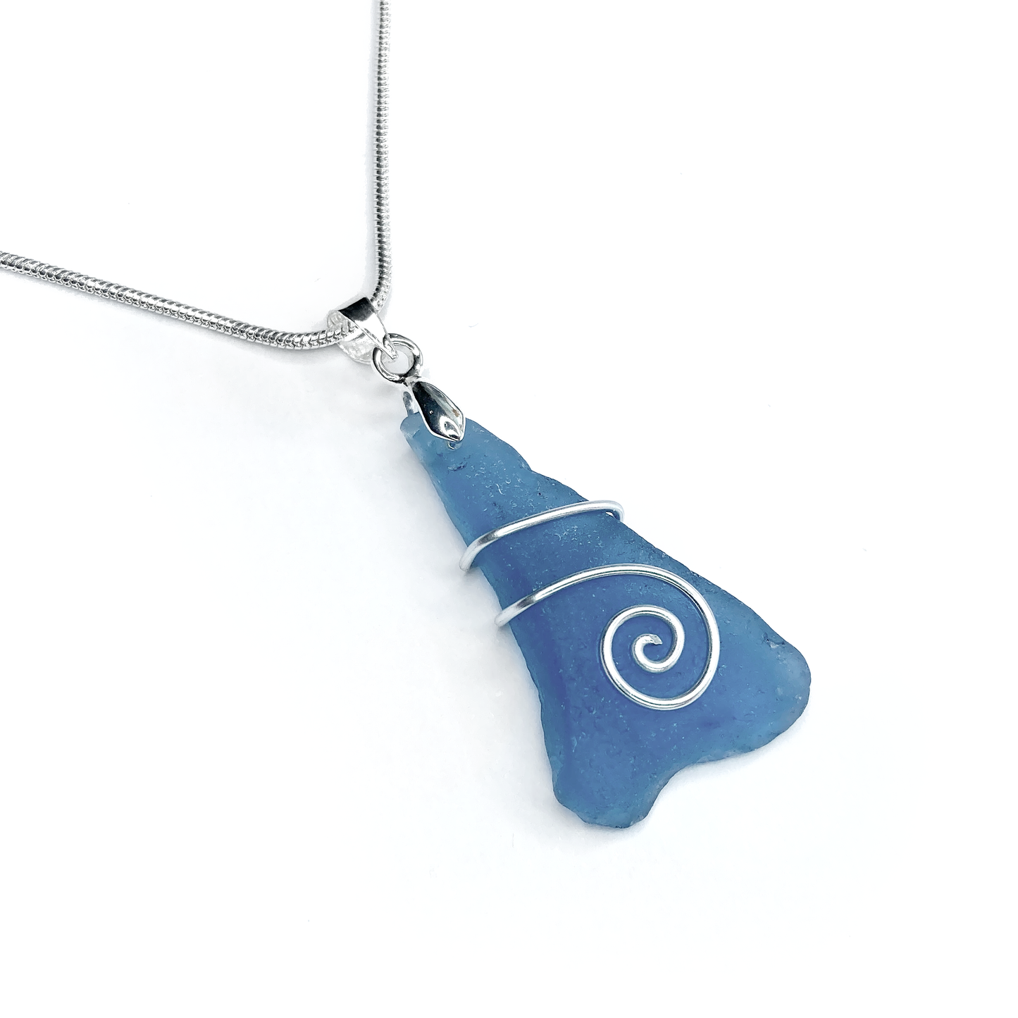Sea Glass Necklace - Pale Blue Celtic Wire Wrapped Pendant - Scottish Silver Jewellery
