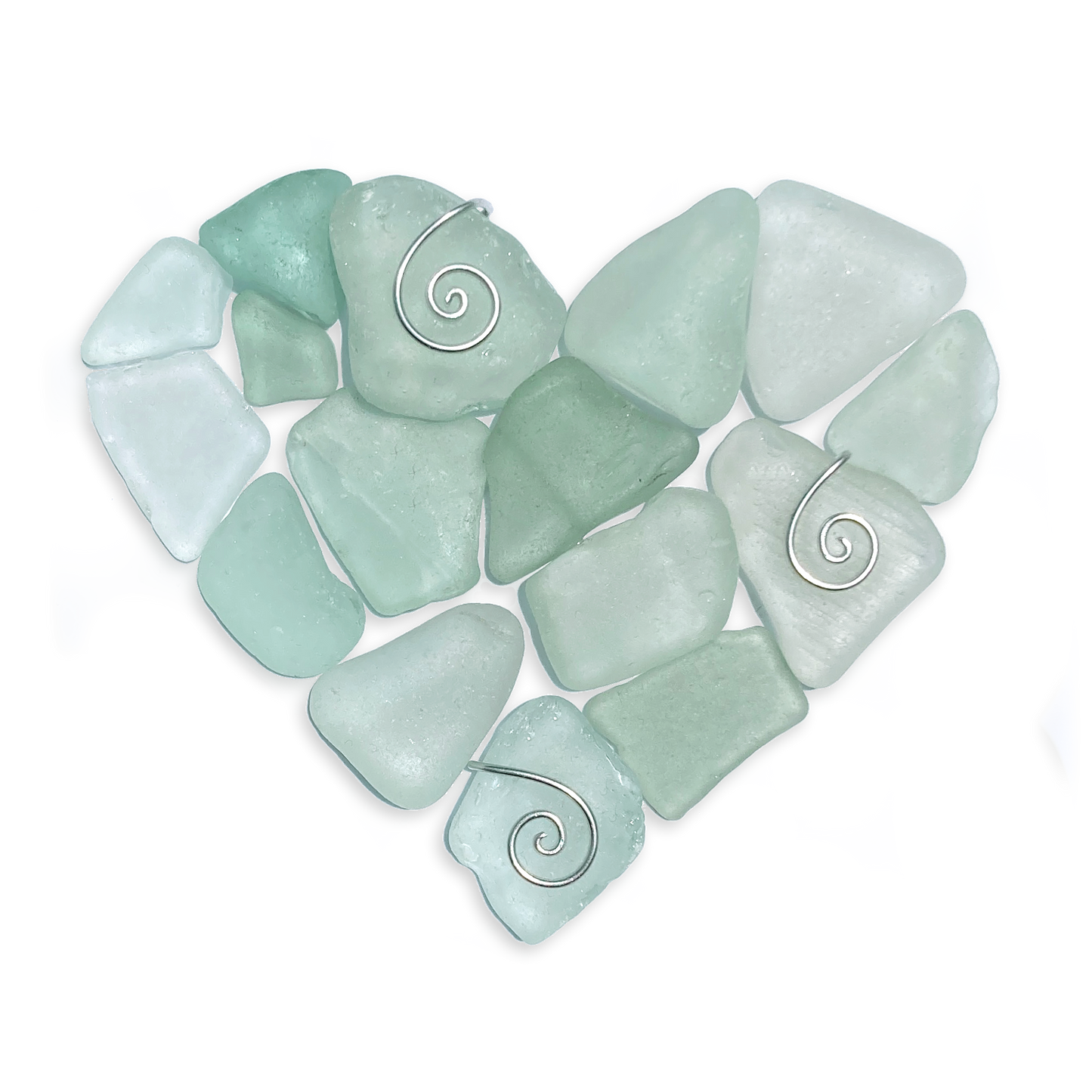 Framed Sea Glass Heart - Green Scottish Beach Glass Coastal Wall Art
