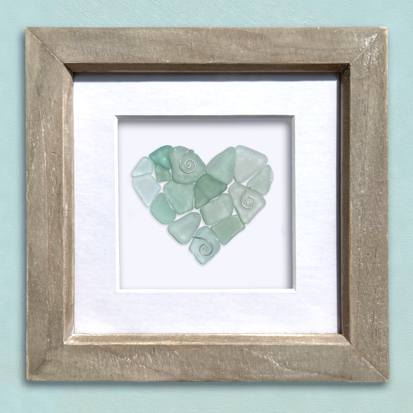 Framed Sea Glass Heart - Green Scottish Beach Glass Coastal Wall Art