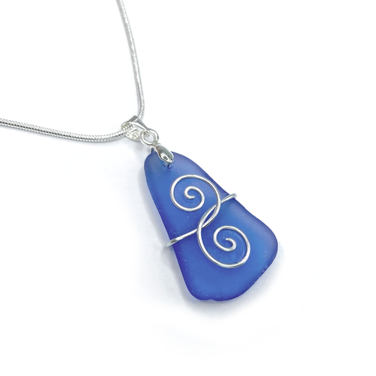 Tumbled Glass Necklace - Pale Blue 'Friendship' Interlocking Spirals Pendant - Scottish Silver Jewellery