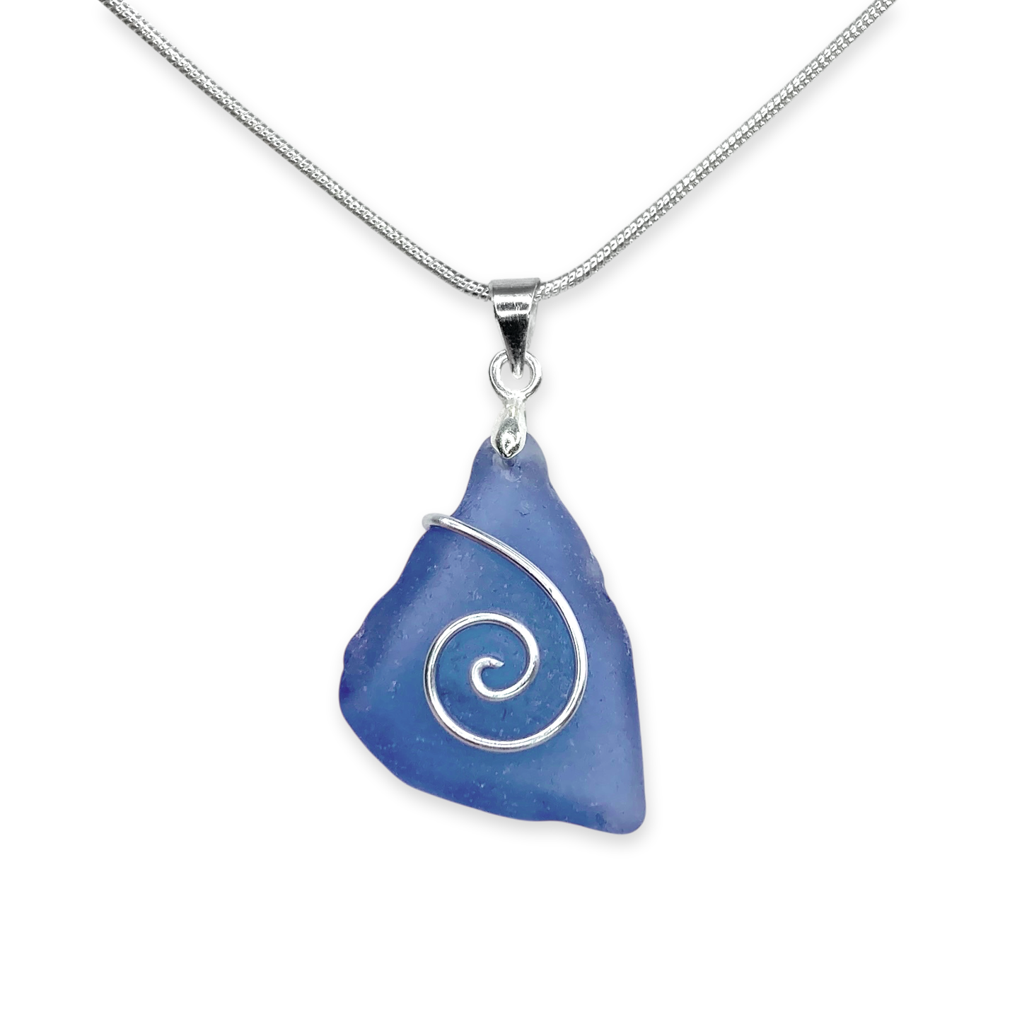 Sea Glass Necklace - Rare Blue Celtic Wire Wrapped Pendant - Scottish Silver Jewellery