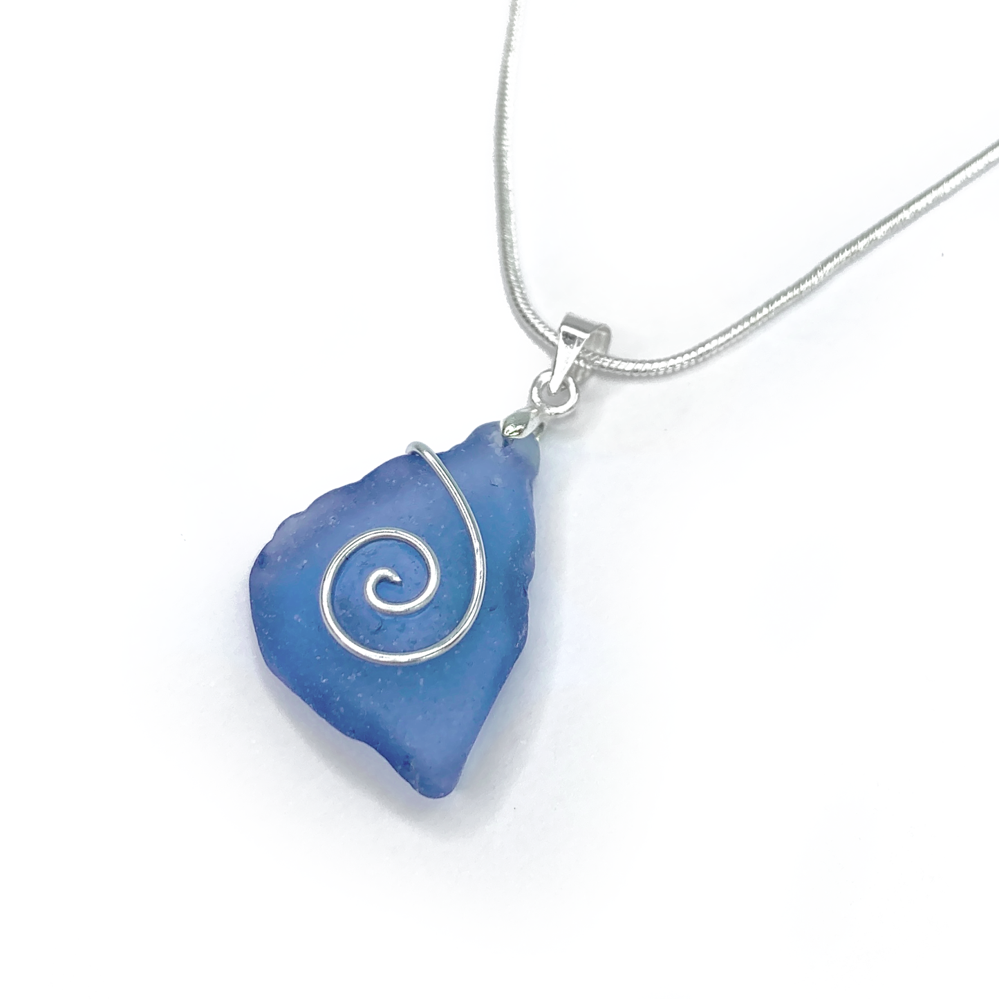 Sea Glass Necklace - Rare Blue Celtic Wire Wrapped Pendant - Scottish Silver Jewellery