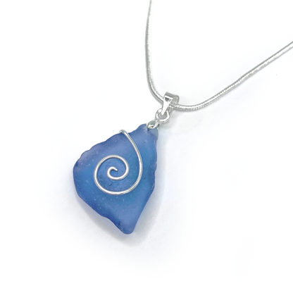Sea Glass Necklace - Rare Blue Celtic Wire Wrapped Pendant - Scottish Silver Jewellery