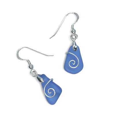 Tumbled Glass Earrings - Blue Celtic Wire Wrapped Jewellery