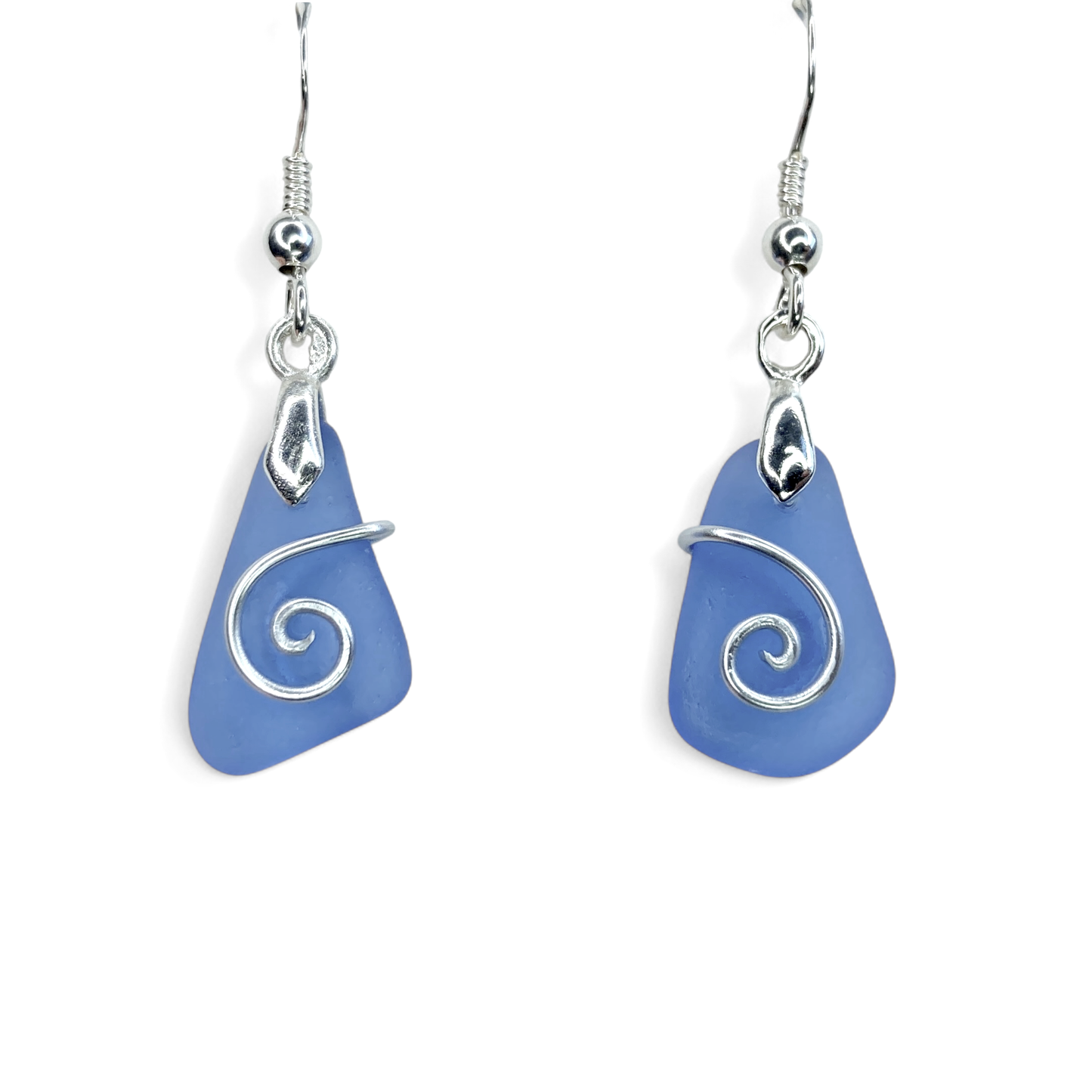 Tumbled Glass Earrings - Blue Celtic Wire Wrapped Jewellery