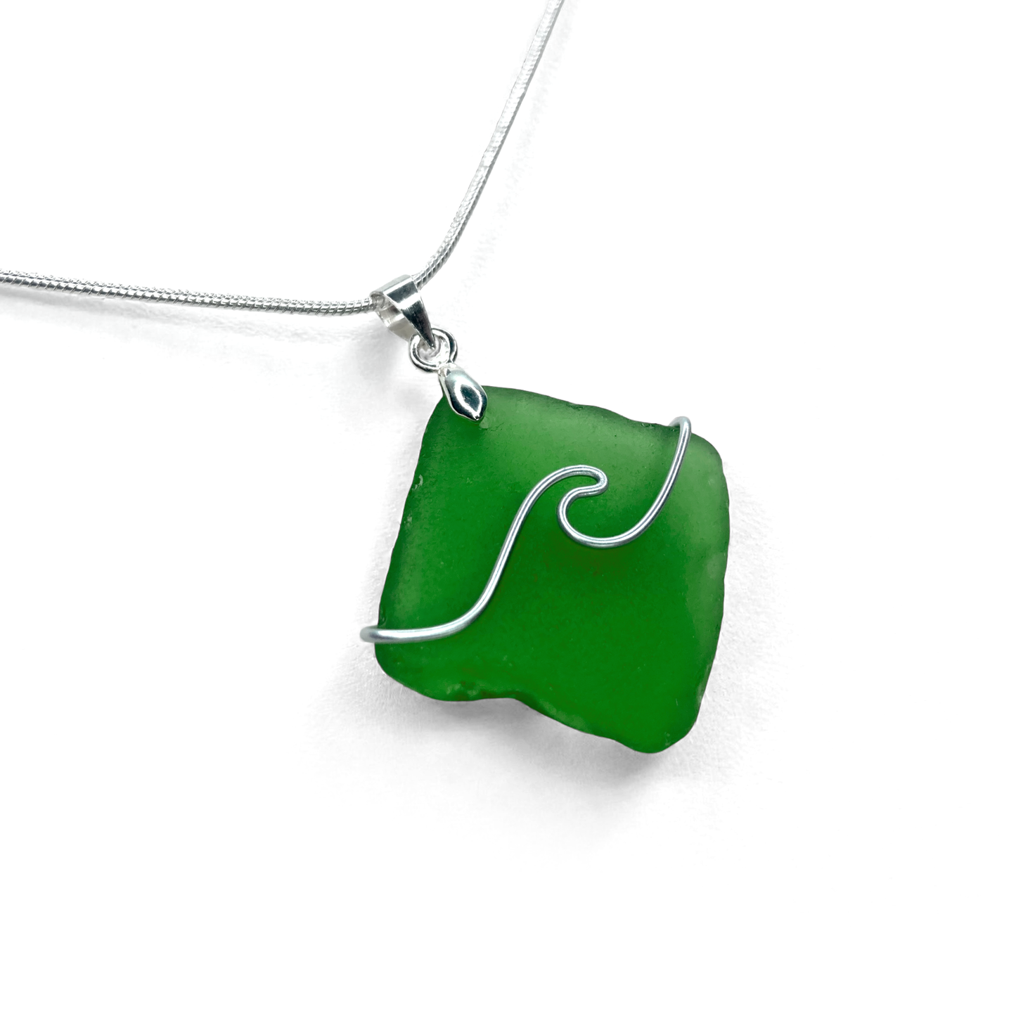 Sea Glass Necklace - Green Wave Pendant - Scottish Jewellery