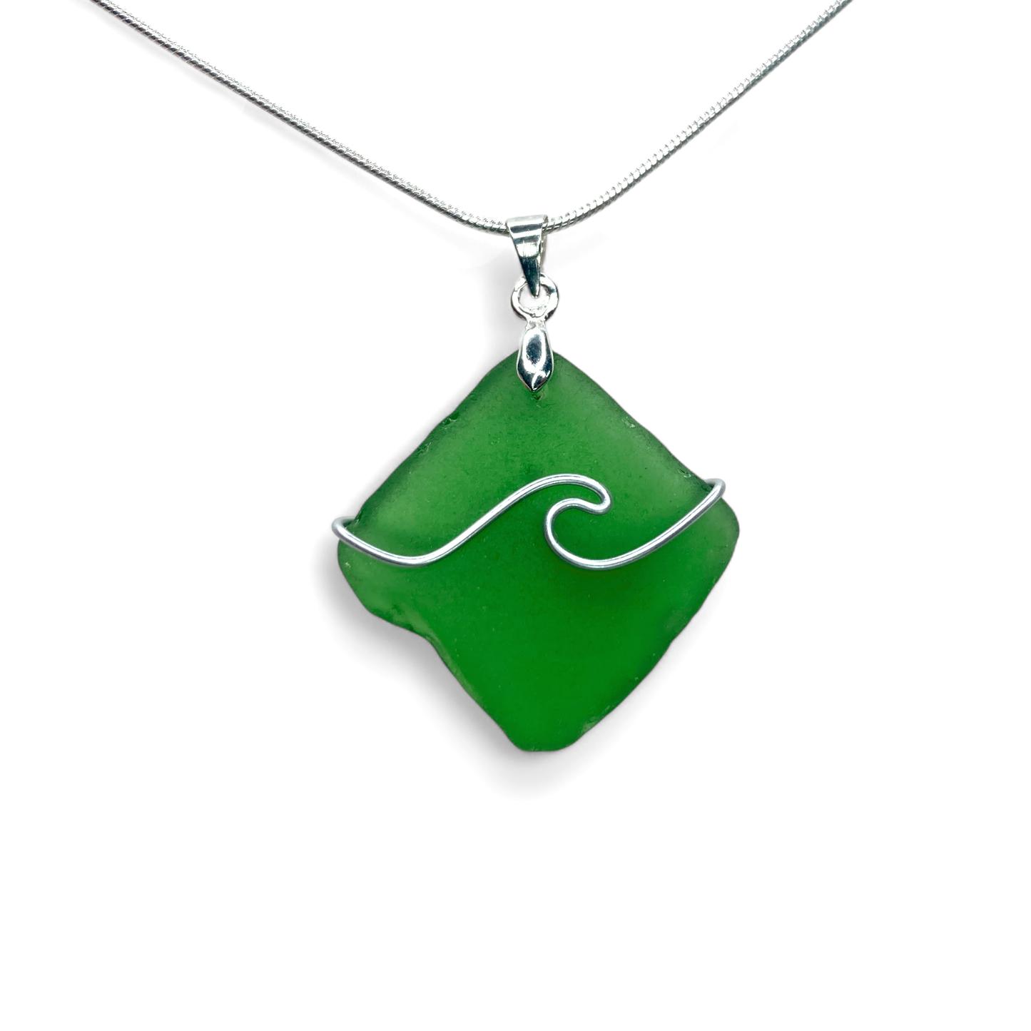 Sea Glass Necklace - Green Wave Pendant - Scottish Jewellery