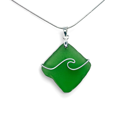 Sea Glass Necklace - Green Wave Pendant - Scottish Jewellery