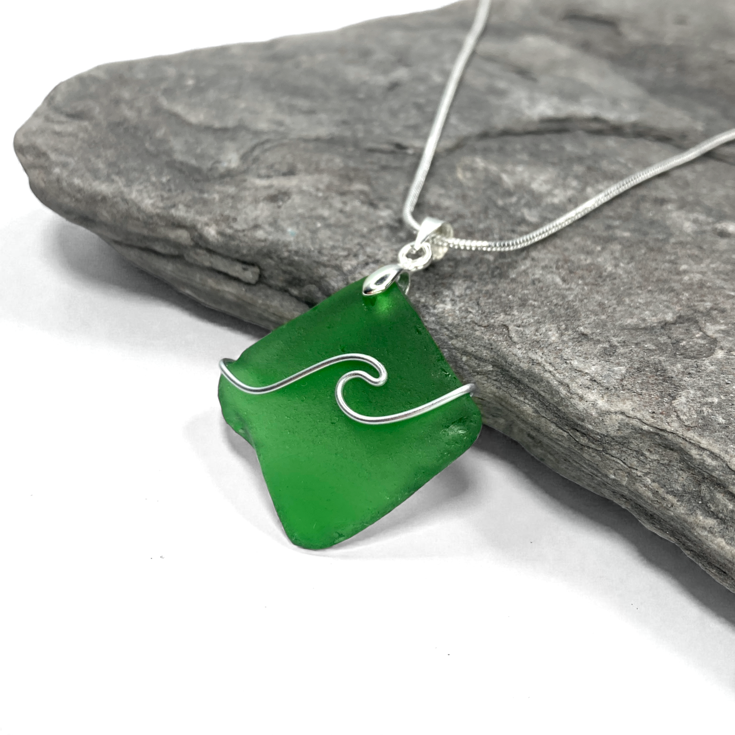 Sea Glass Necklace - Green Wave Pendant - Scottish Jewellery