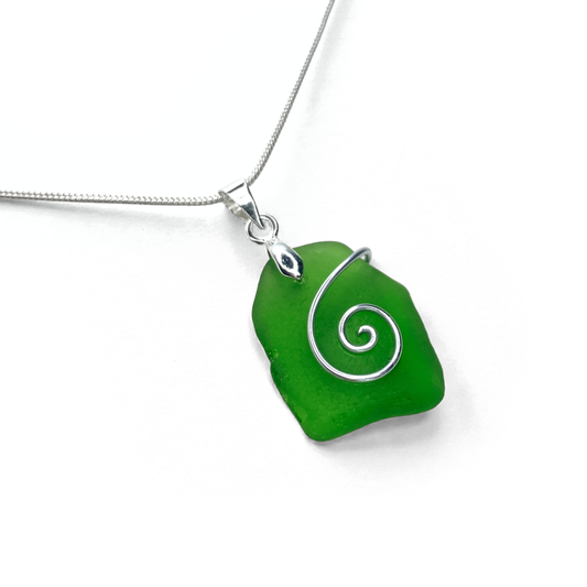Sea Glass Necklace - Green Celtic Pendant - Scottish Jewellery