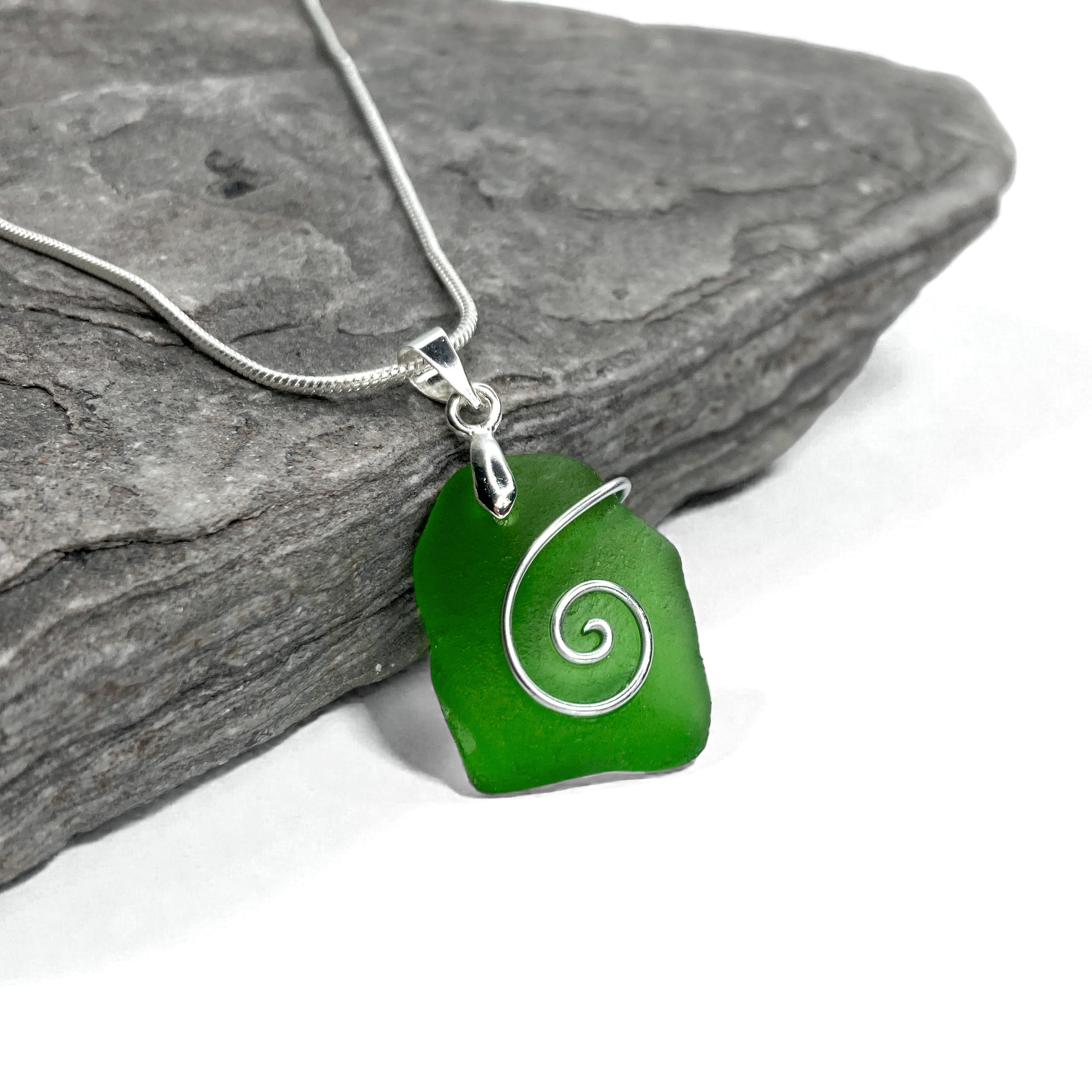 Sea Glass Necklace - Green Celtic Pendant - Scottish Jewellery