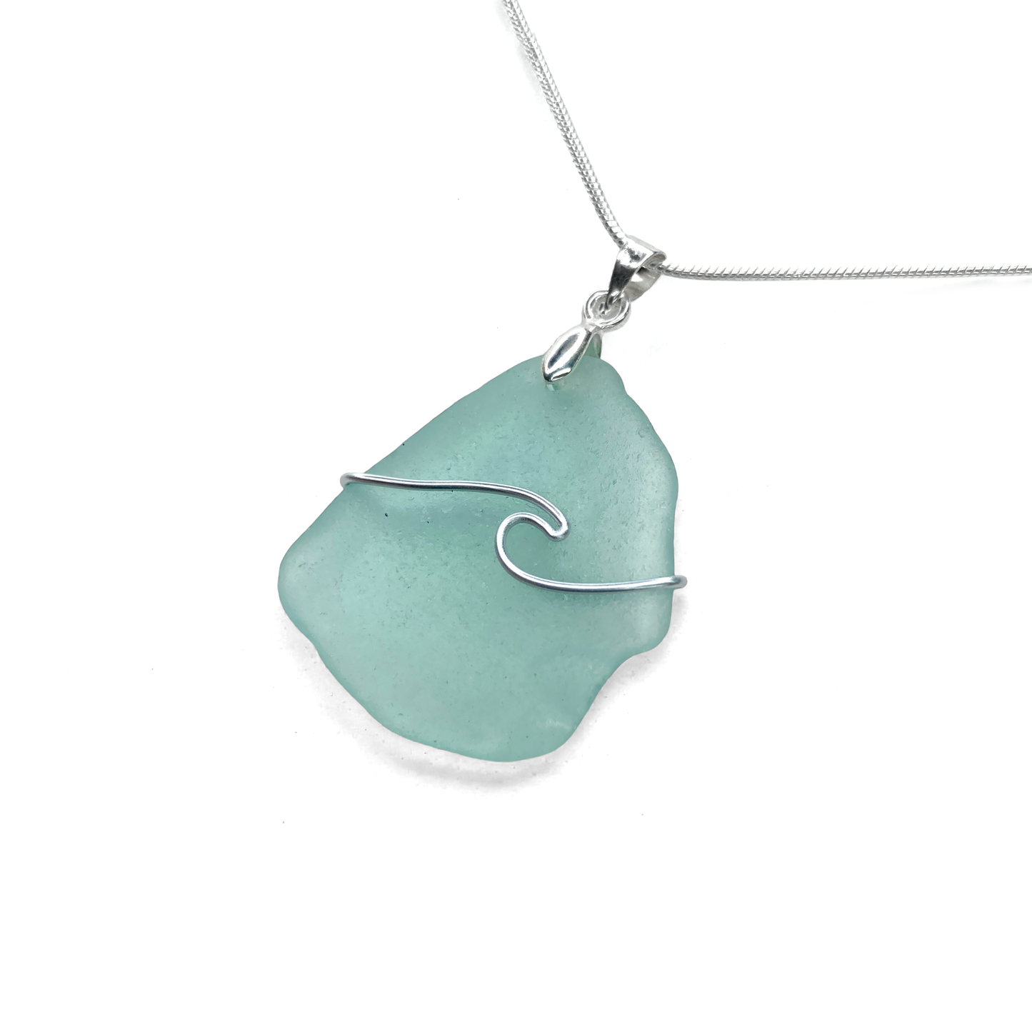 Sea Glass Necklace - Aqua Wave Pendant - Scottish Jewellery