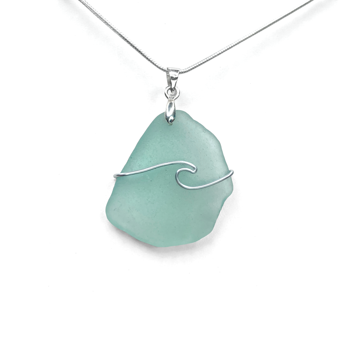 Sea Glass Necklace - Aqua Wave Pendant - Scottish Jewellery
