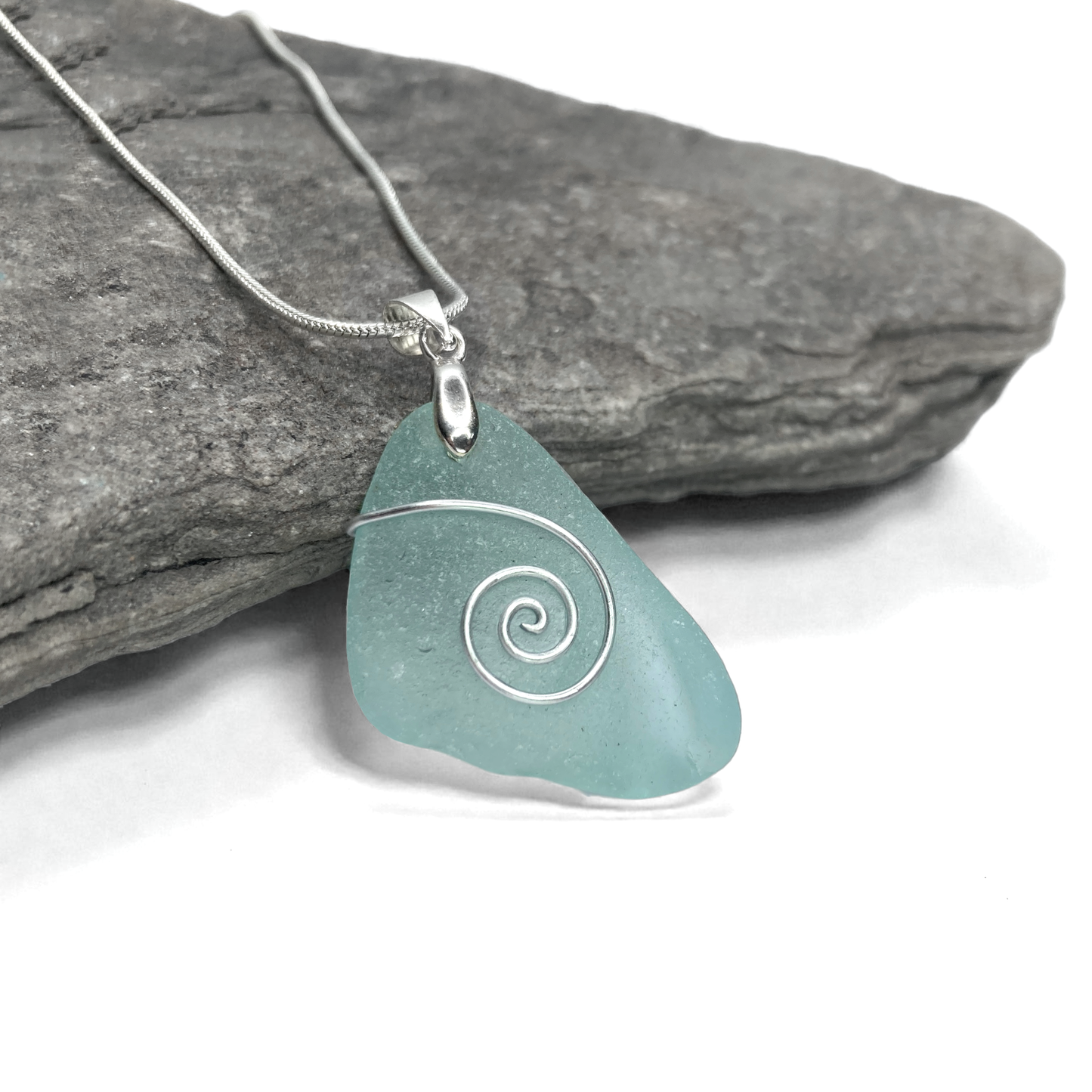 Sea Glass Necklace - Aqua Celtic Pendant - Scottish Jewellery