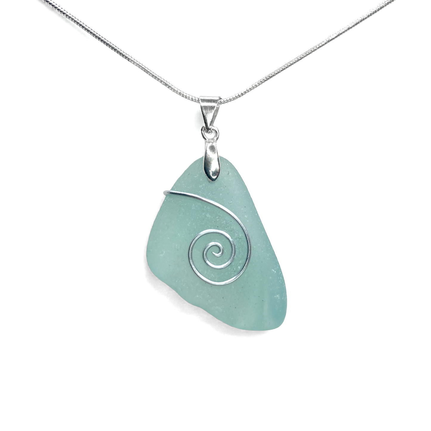 Sea Glass Necklace - Aqua Celtic Pendant - Scottish Jewellery