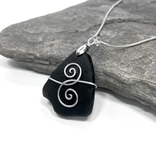 Tumbled Glass Necklace - Black Friendship Pendant - Scottish Jewellery