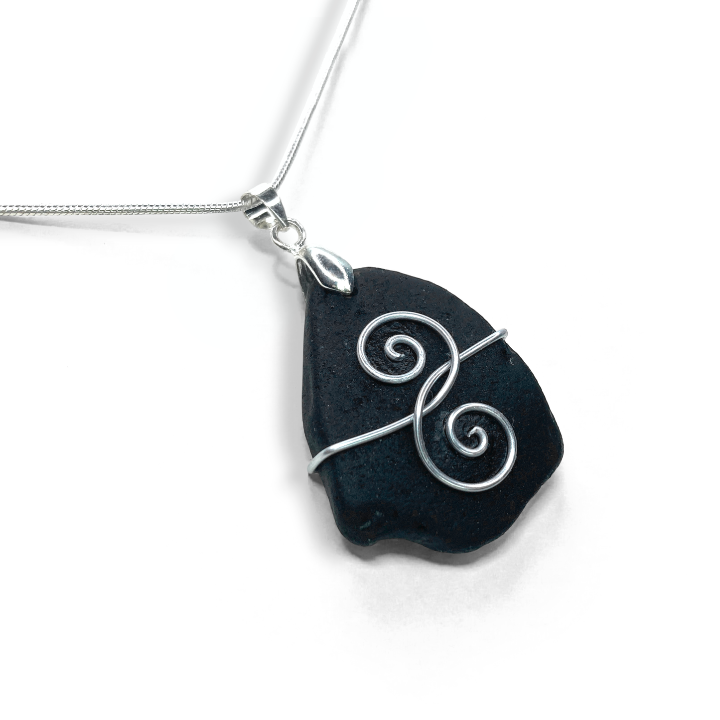 Tumbled Glass Necklace - Black Friendship Pendant - Scottish Jewellery