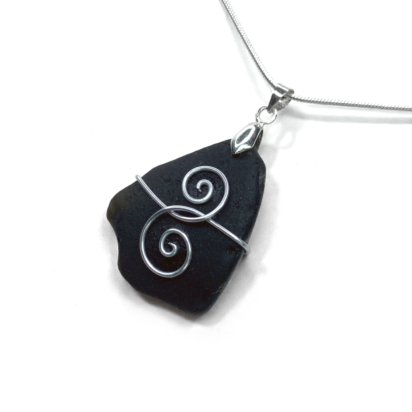 Tumbled Glass Necklace - Black Friendship Pendant - Scottish Jewellery