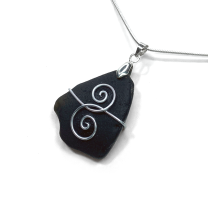 Tumbled Glass Necklace - Black Friendship Pendant - Scottish Jewellery