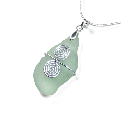 Sea Glass Necklace - Aqua Celtic Pendant - Scottish Jewellery