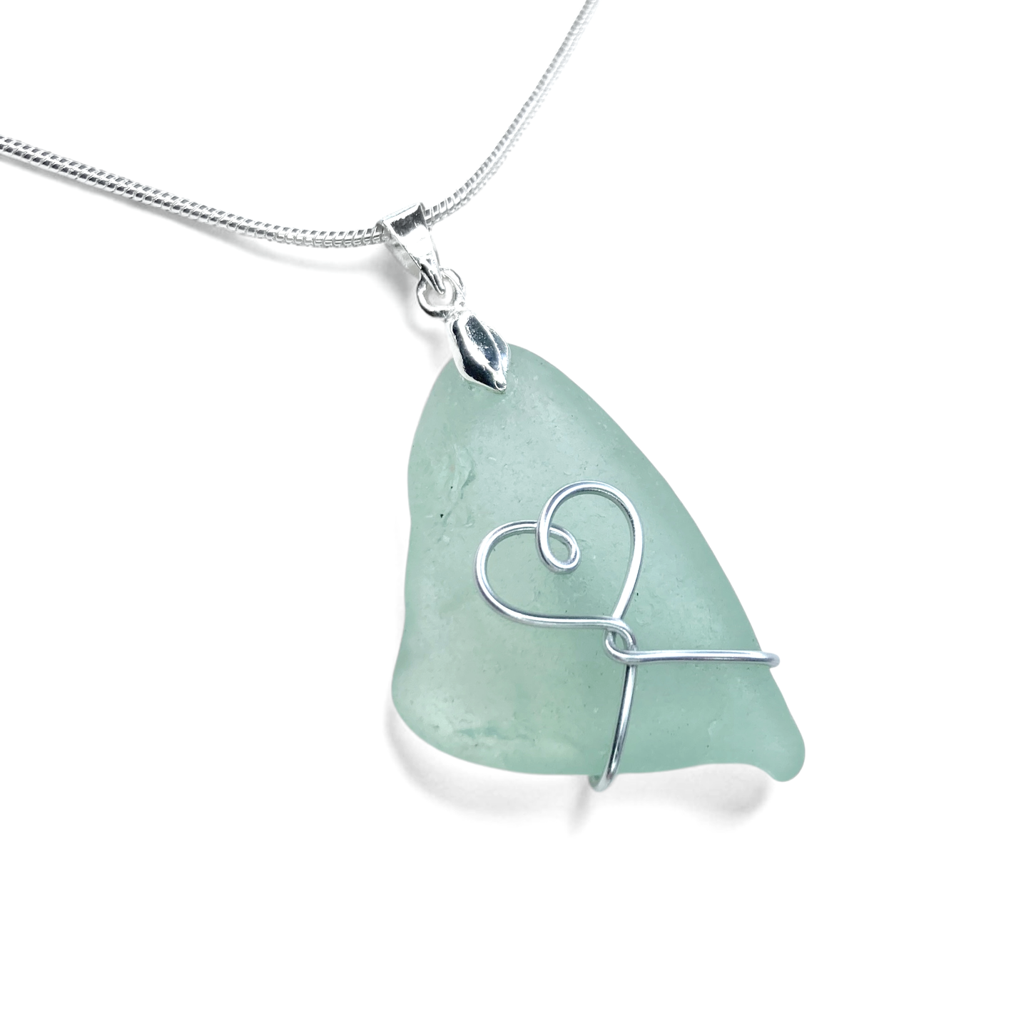 Sea Glass Necklace - Aqua Heart Pendant Scottish Jewellery