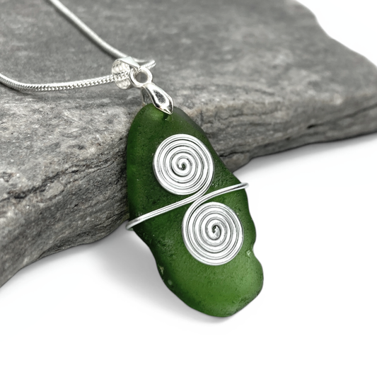 Sea Glass Necklace - Green Celtic Pendant - Scottish Jewellery