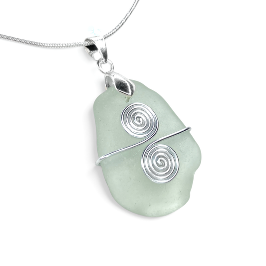 Sea Glass Necklace - Aqua Celtic Pendant - Scottish Jewellery