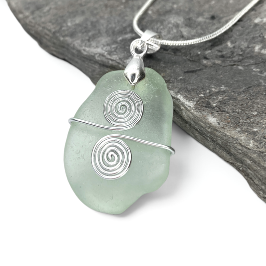 Sea Glass Necklace - Aqua Celtic Pendant - Scottish Jewellery