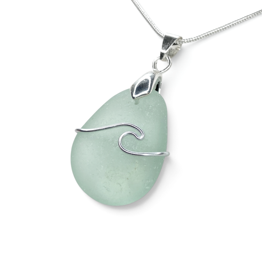 Sea Glass Necklace - Aqua Wave Pendant Scottish Jewellery