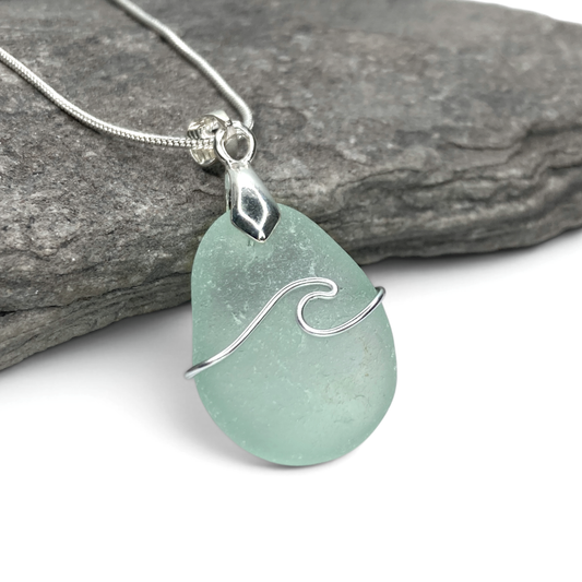 Sea Glass Necklace - Aqua Wave Pendant Scottish Jewellery