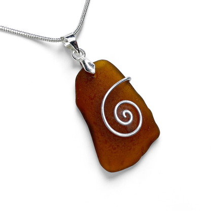 Sea Glass Necklace - Amber Celtic Pendant - Scottish Jewellery