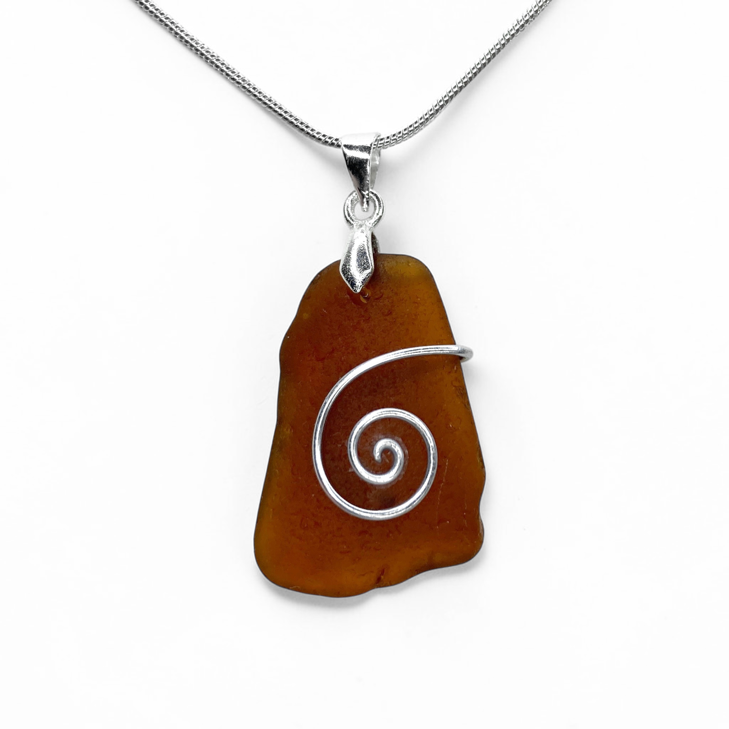 Sea Glass Necklace - Amber Celtic Pendant - Scottish Jewellery